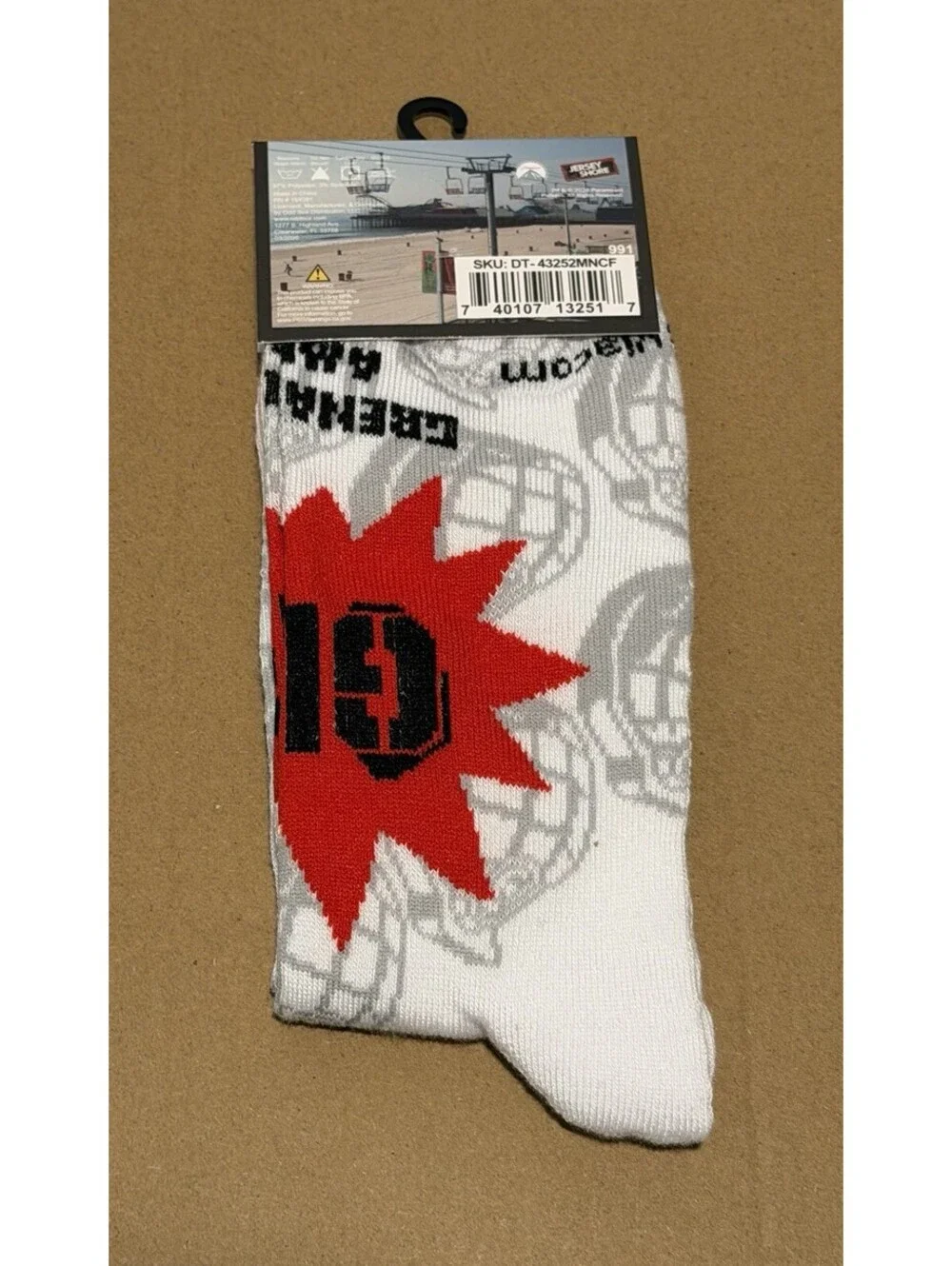 Mens Jersey Shore Crew Socks Size 6-12 White Grenade Free America